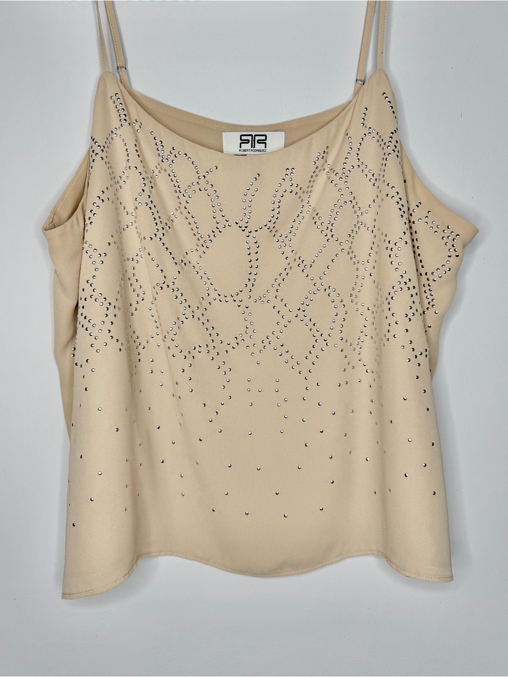 Robert Rodriguez Beige Embellished Studded Spaghetti Strap Cami Tank Top